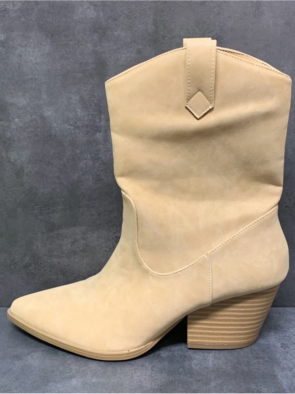 Pink Lily Western Mid-Calf Beige/Tan Slip On Boots WOMENS SIZE 8